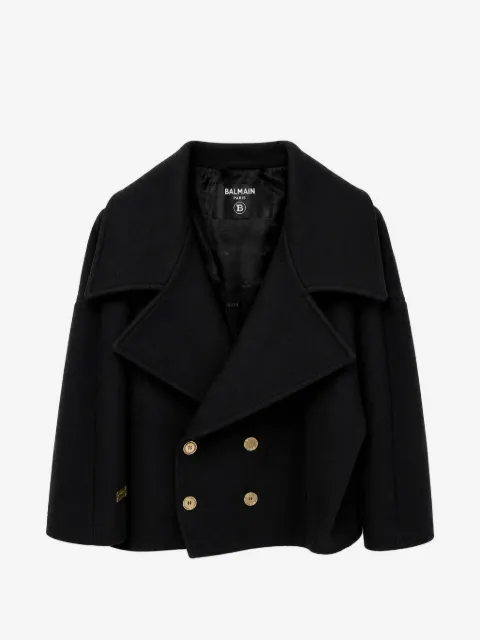 Balmain Kids double-breasted logo-plaque coat