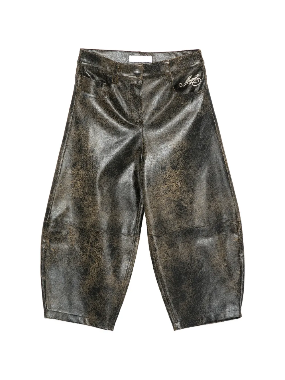 MSGM Kids cracked-effect embroidered-logo trousers - Nero