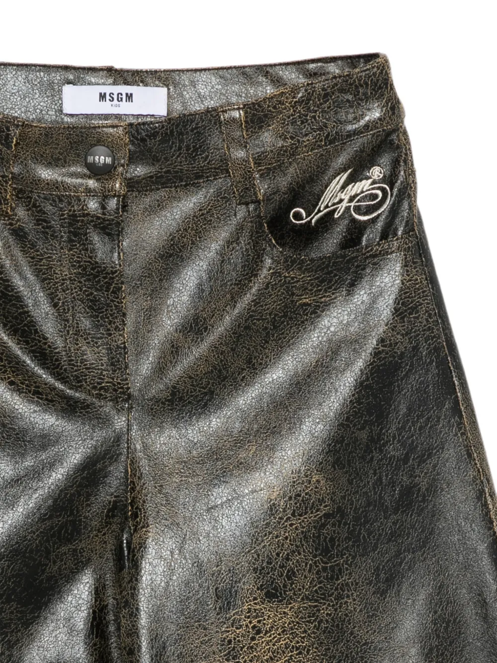 MSGM Kids Broek met geborduurd logo en gebarsten effect Zwart