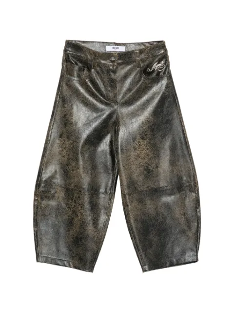 MSGM Kids cracked-effect embroidered-logo trousers
