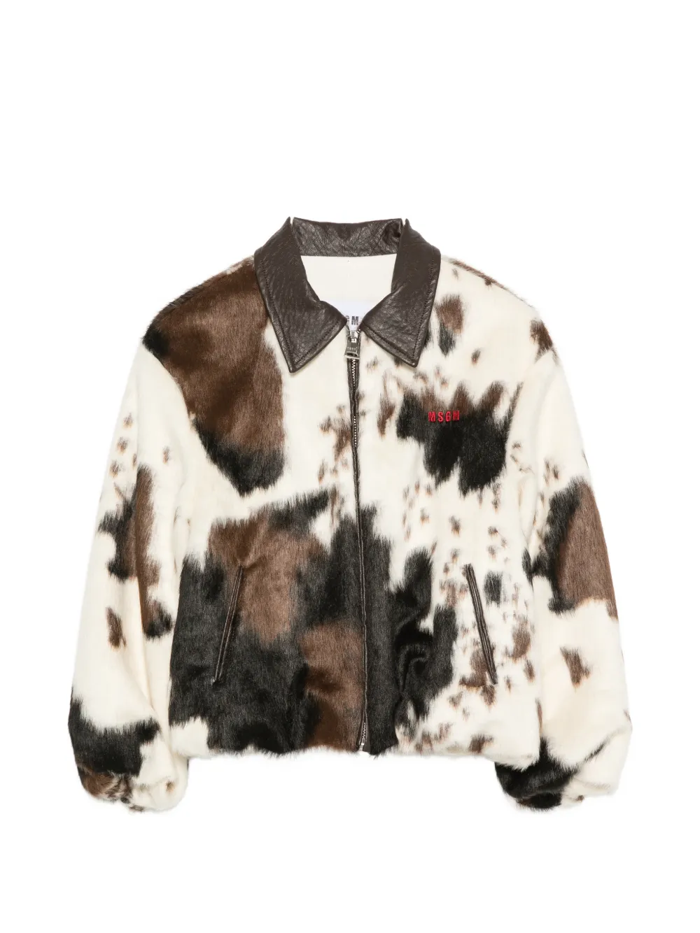 MSGM Kids cow-print zip-up jacket - Bianco