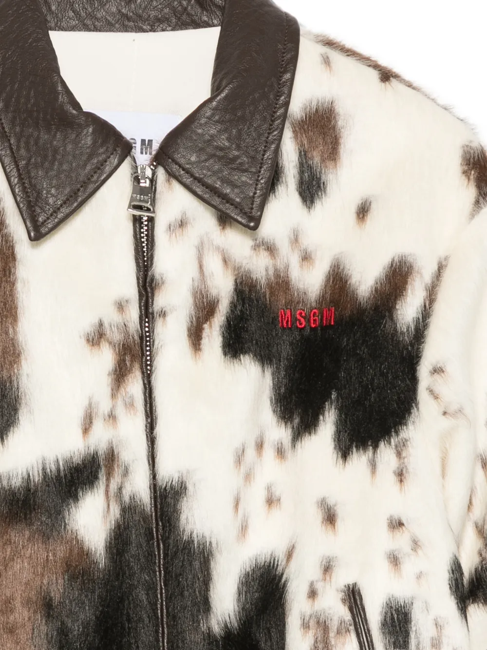 MSGM Kids Jack met rits en koeienprint Wit