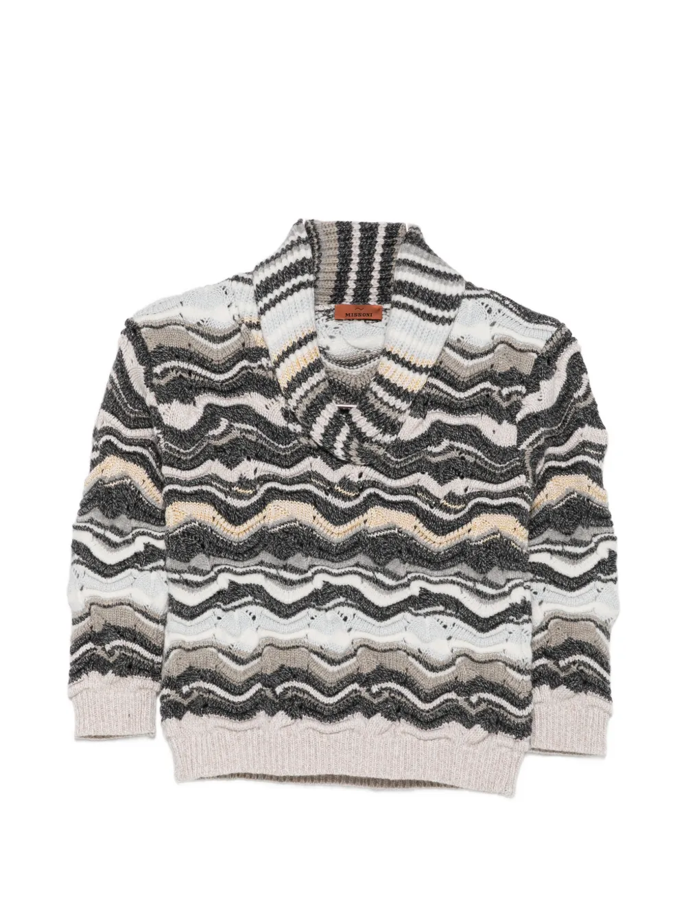 Missoni Kids zigzag-knit shawl-collar knitwear - Grigio