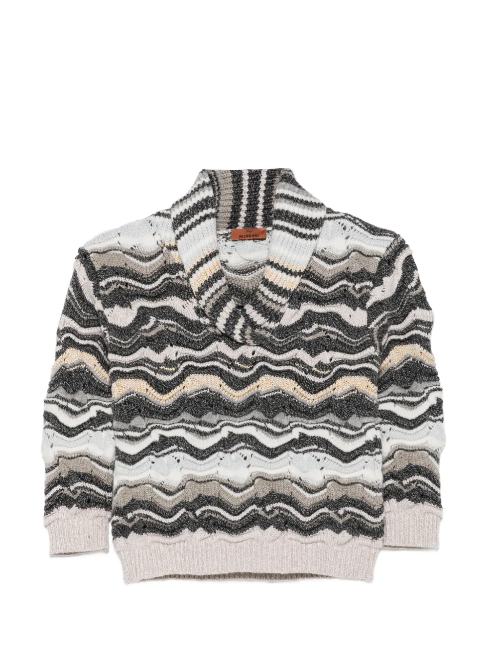 Missoni Kids zigzag-knit shawl-collar knitwear - Grigio