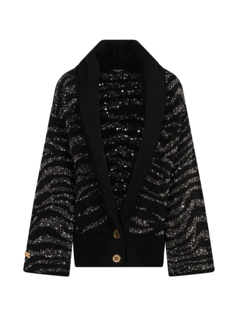 Balmain Kids sequin-embellished zebra-pattern cardigan