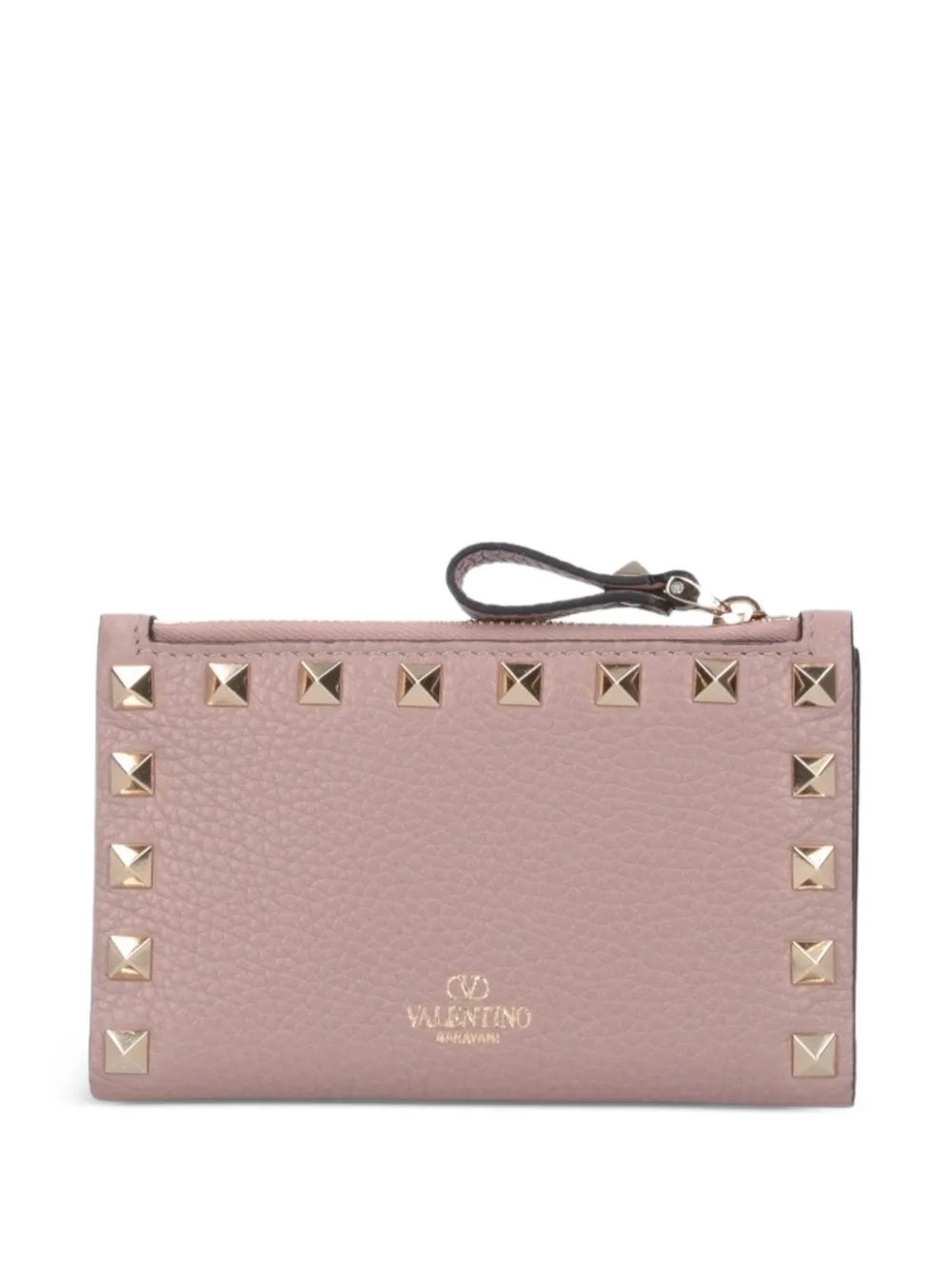 Valentino Garavani Rockstud grainy calfskin cardholder with zip - Rosa
