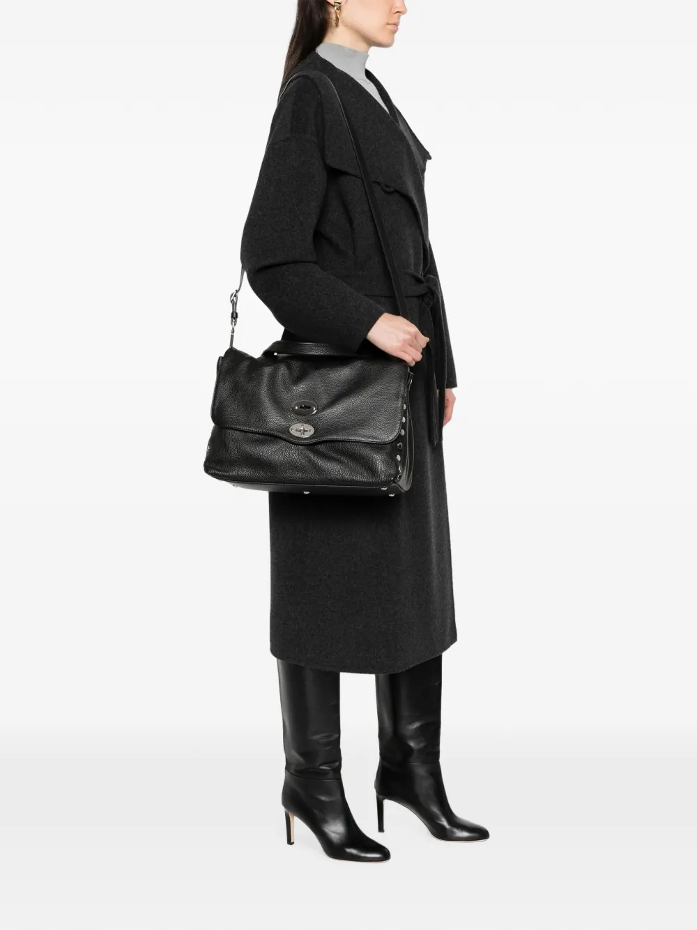 Zanellato Postina leren shopper Zwart