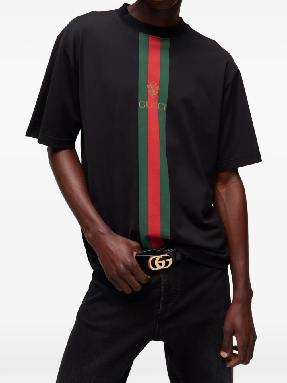 Gucci Web T-shirt met wapenschild-print Zwart
