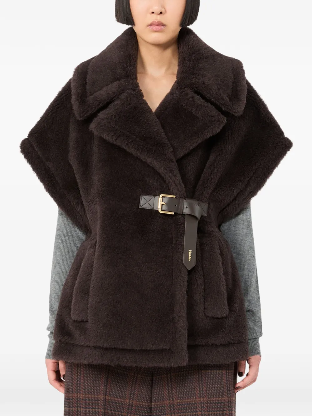 Max Mara belted faux-fur jacket - Marrone