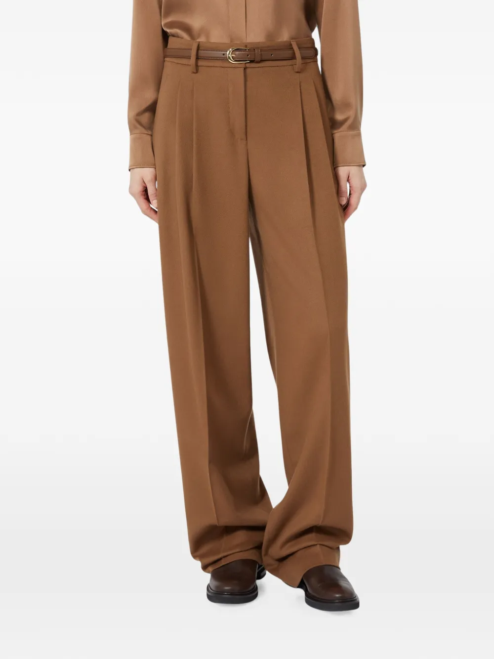 Max Mara Wollen broek met wijde pijpen tabak Bruin