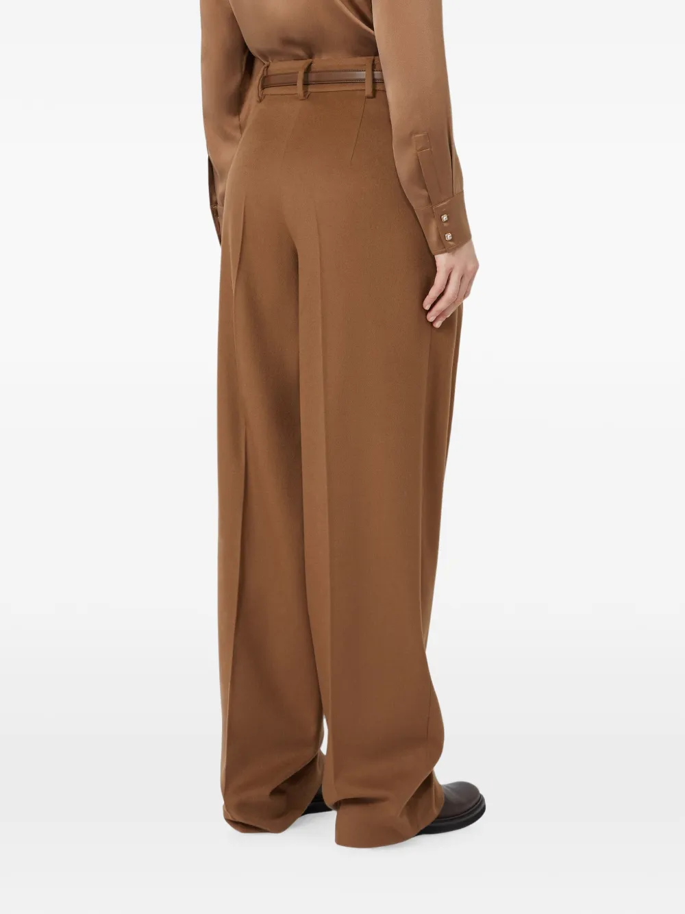 Max Mara Wollen broek met wijde pijpen tabak Bruin