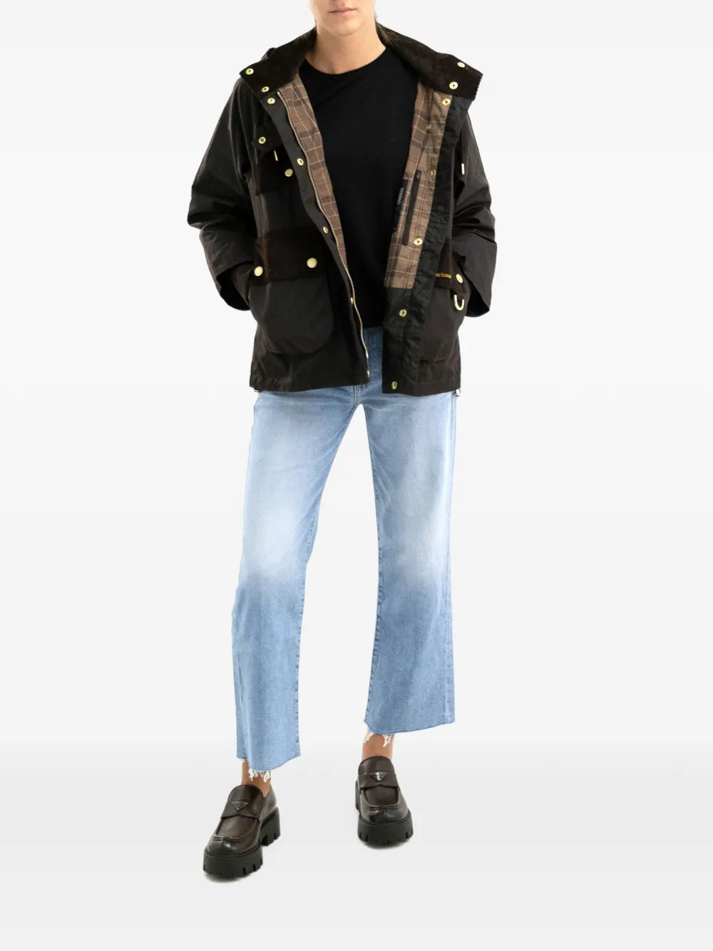 Barbour Jack met ribfluwelen vlakken en capuchon Bruin
