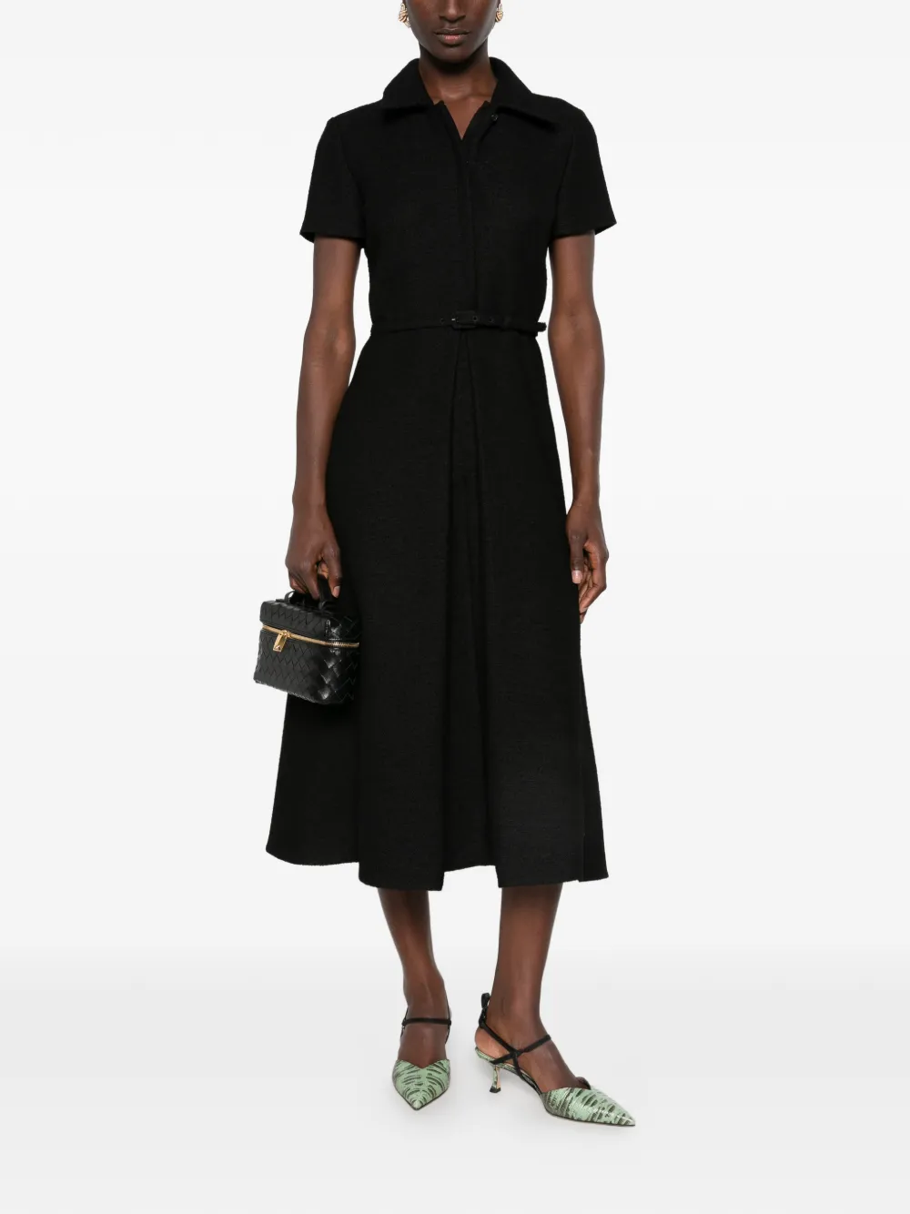 FENDI Belted Short-sleeve Midi Dress in Black, view 2