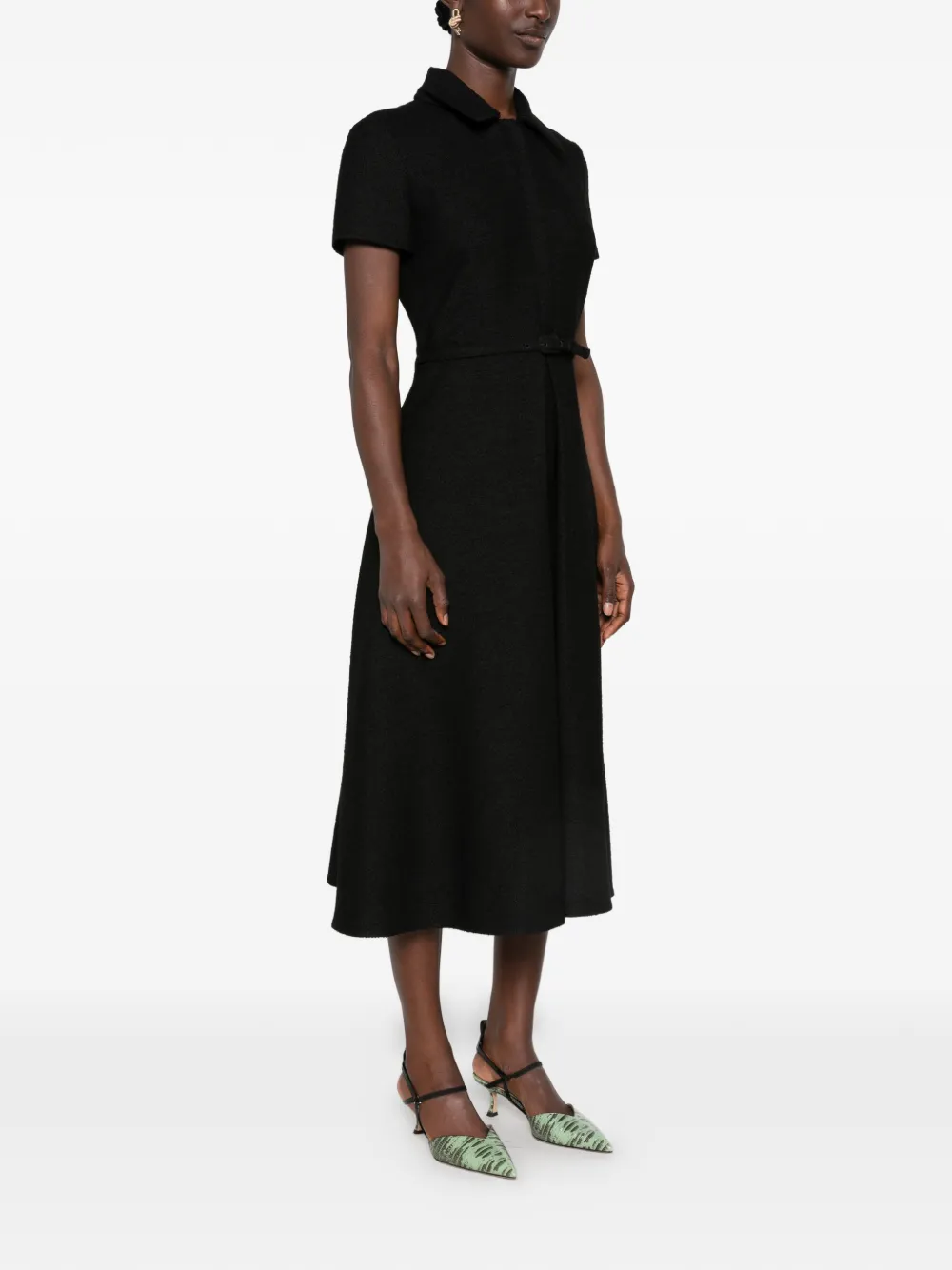 FENDI Belted Short-sleeve Midi Dress in Black, view 3