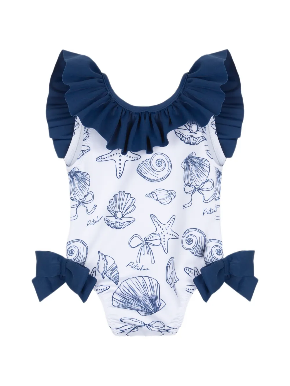 Patachou seashell-print ruffled swimsuit - Weiß