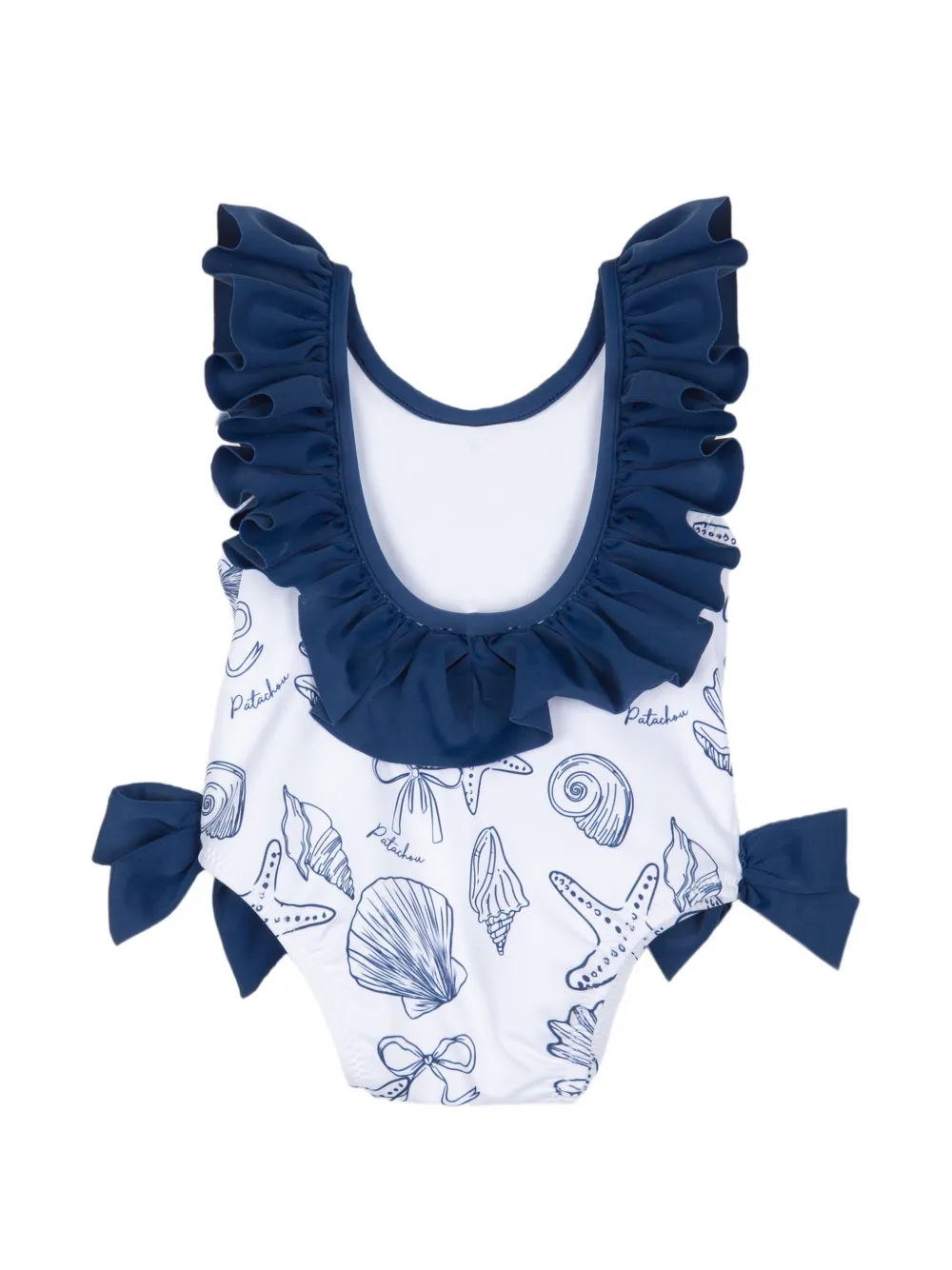 Patachou Badpak met schelpenprint en ruches Wit