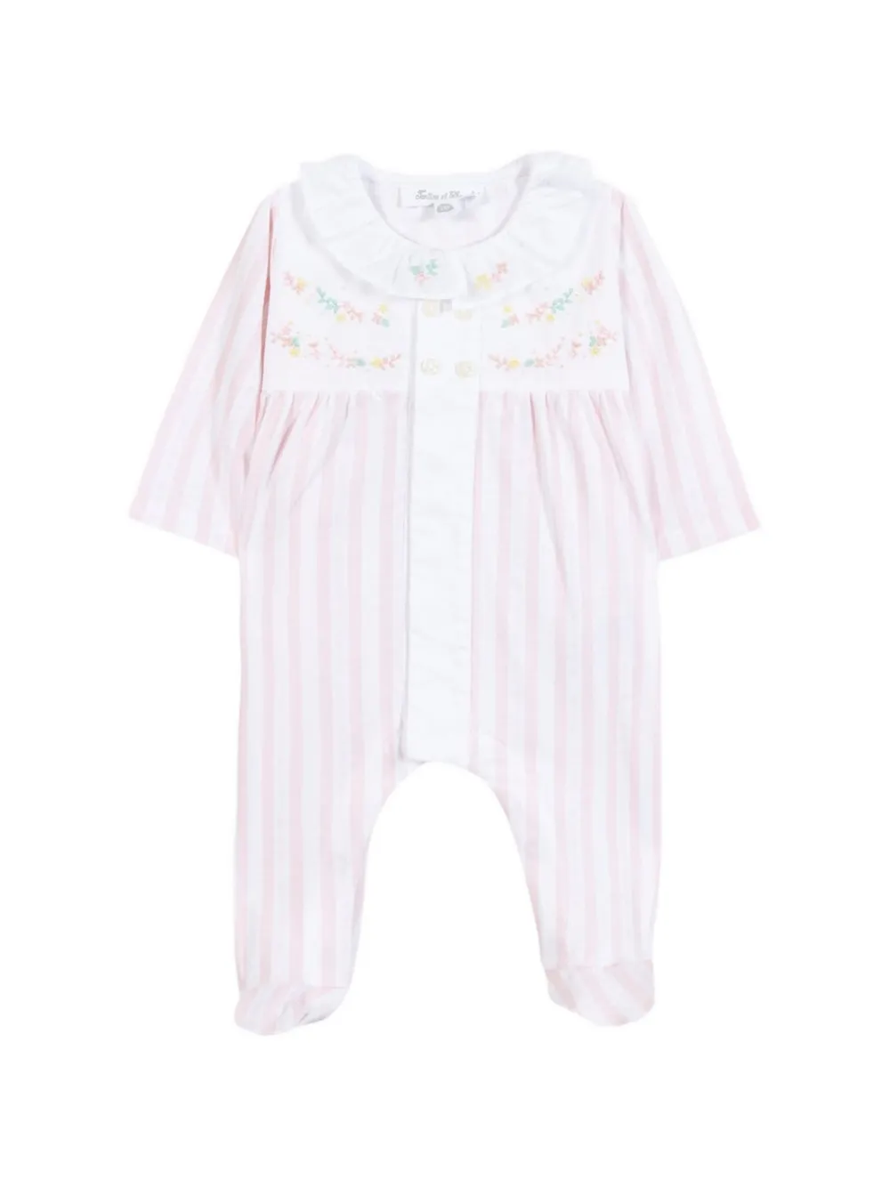 Tartine Et Chocolat floral-embroidered striped sleepsuit - Weiß