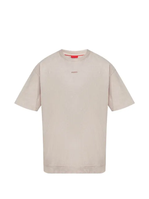 HUGO acid-wash logo-patch T-shirt