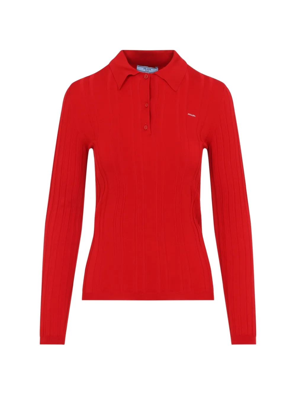 Prada ribbed-knit long-sleeve polo shirt - Rosso