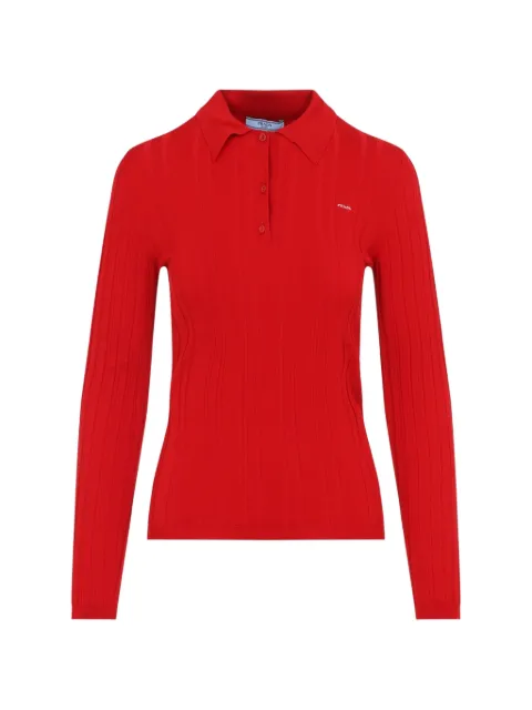 Prada ribbed-knit long-sleeve polo shirt