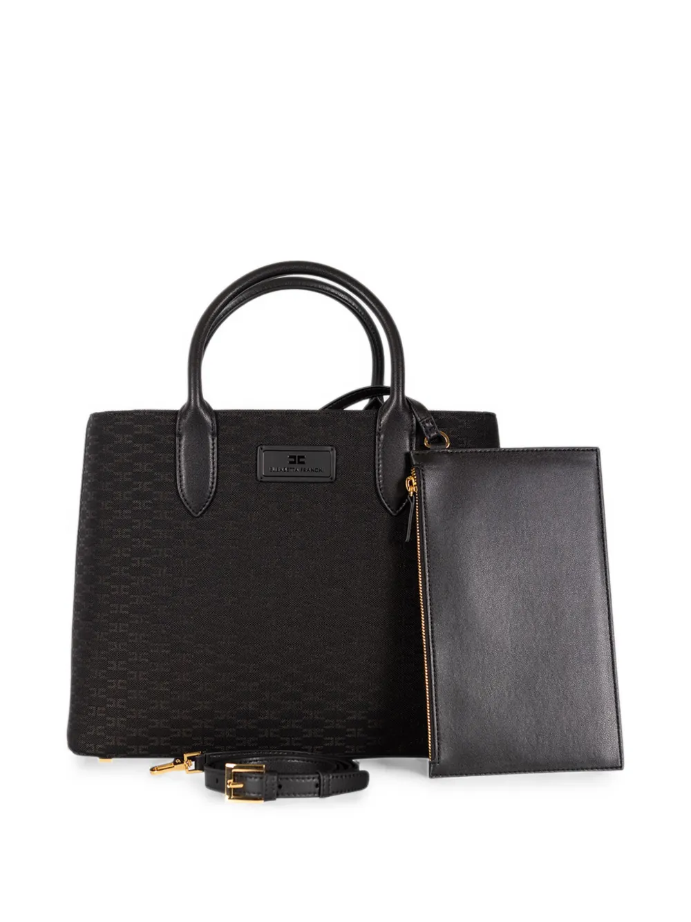 Elisabetta Franchi monogram-pattern logo-plaque tote bag Zwart