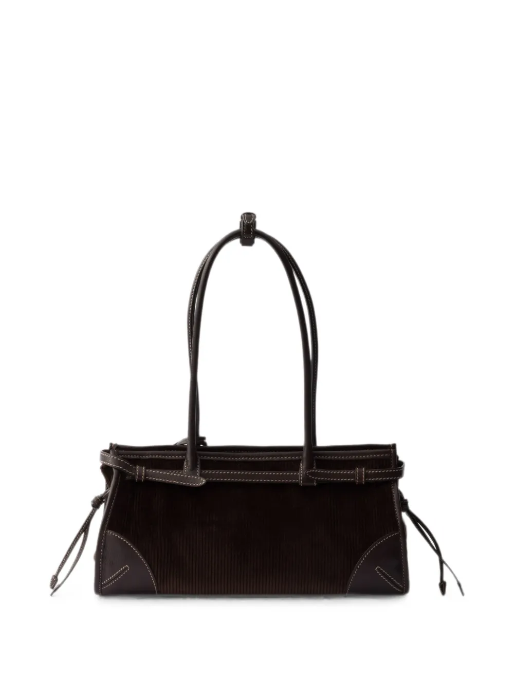 Prada Medium Bonnie ribfluwelen en leren handtas Bruin