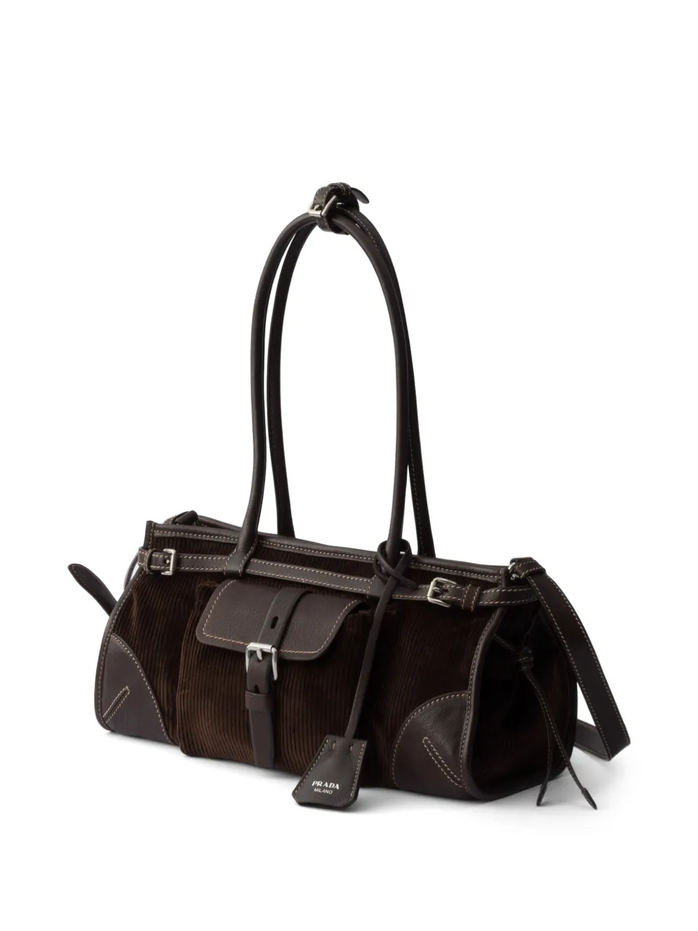 Prada Medium Bonnie ribfluwelen en leren handtas Bruin