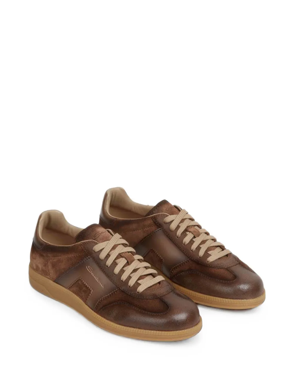 Santoni DBS Oly logo-print panelled sneakers Bruin