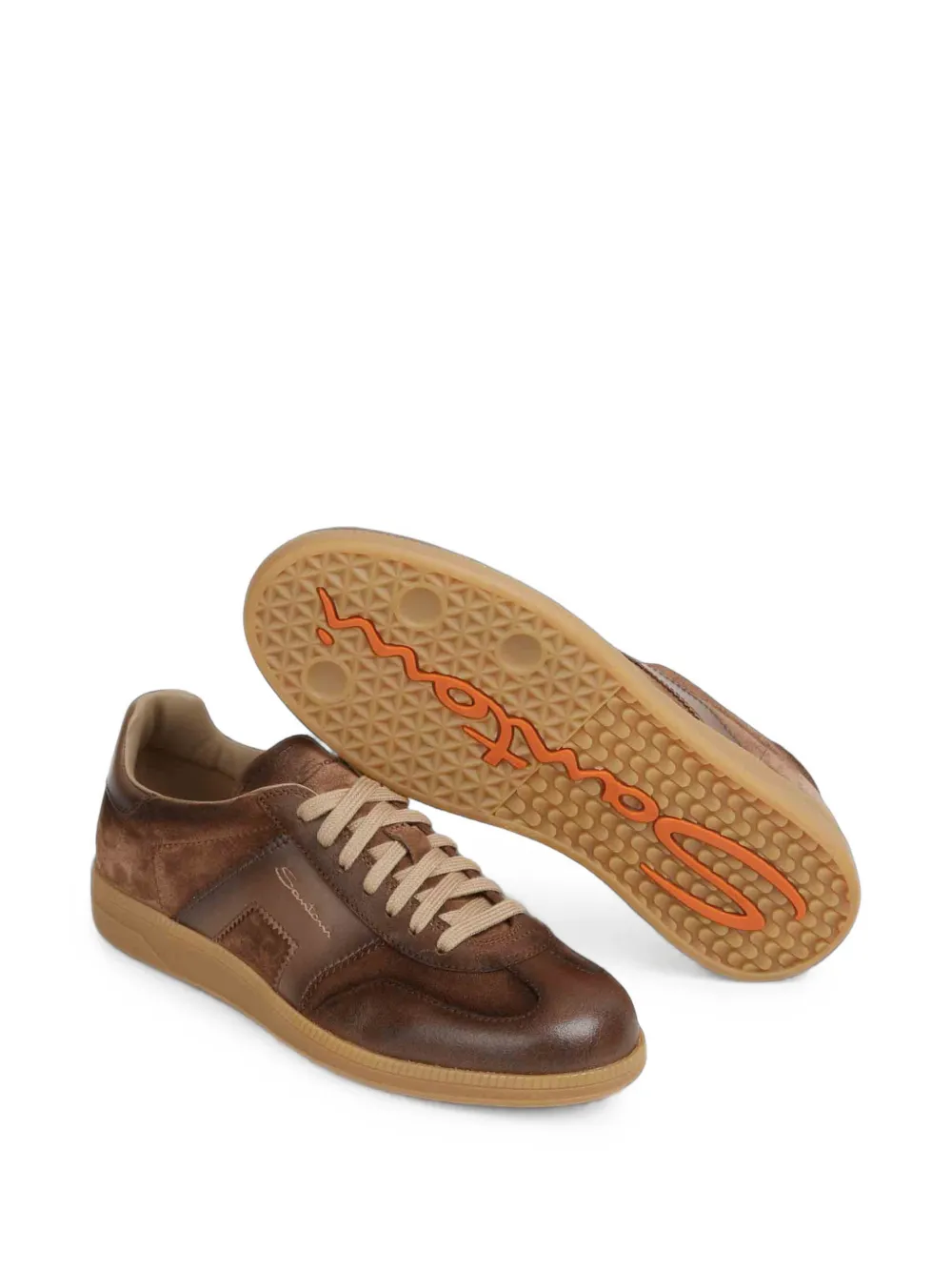 Santoni DBS Oly logo-print panelled sneakers Bruin