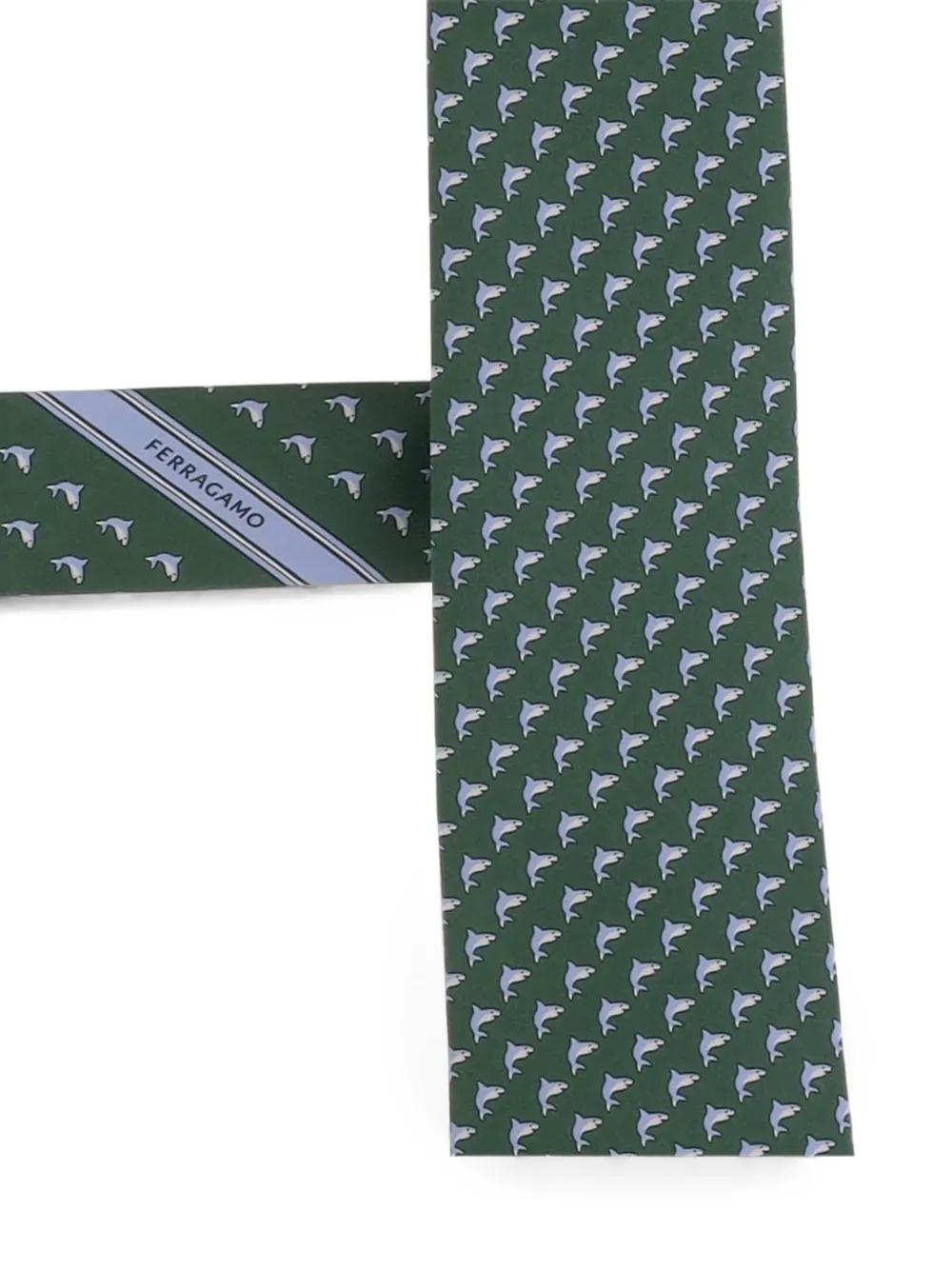 Ferragamo Zijden stropdas met haaien-print Groen