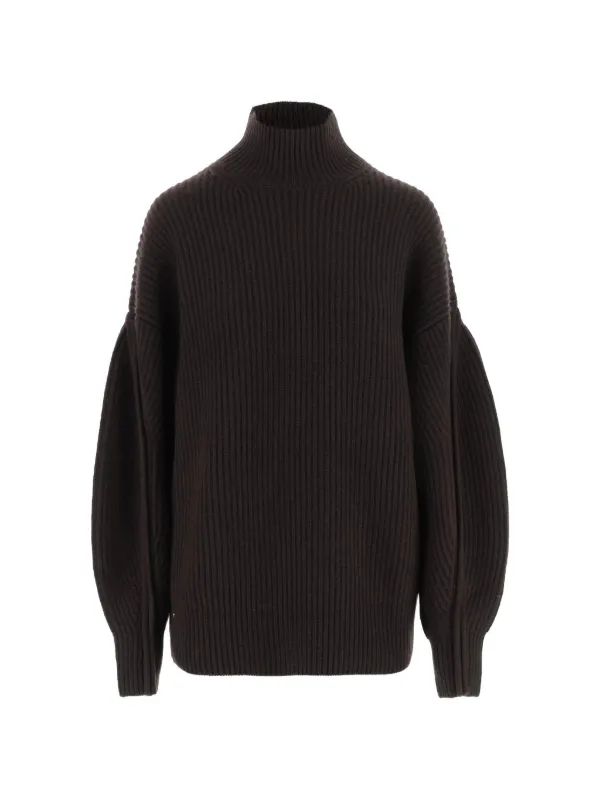 Carven Ribbed-knit High-neck Sweater in Brown