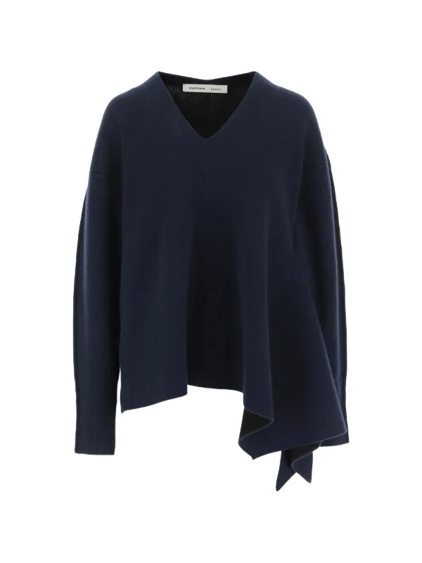 Carven Asymmetric V-neck Sweater in Blue