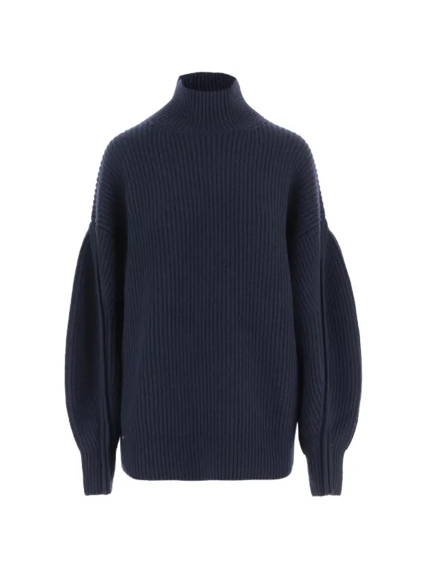Carven Ribbed-knit High-neck Sweater in Blue