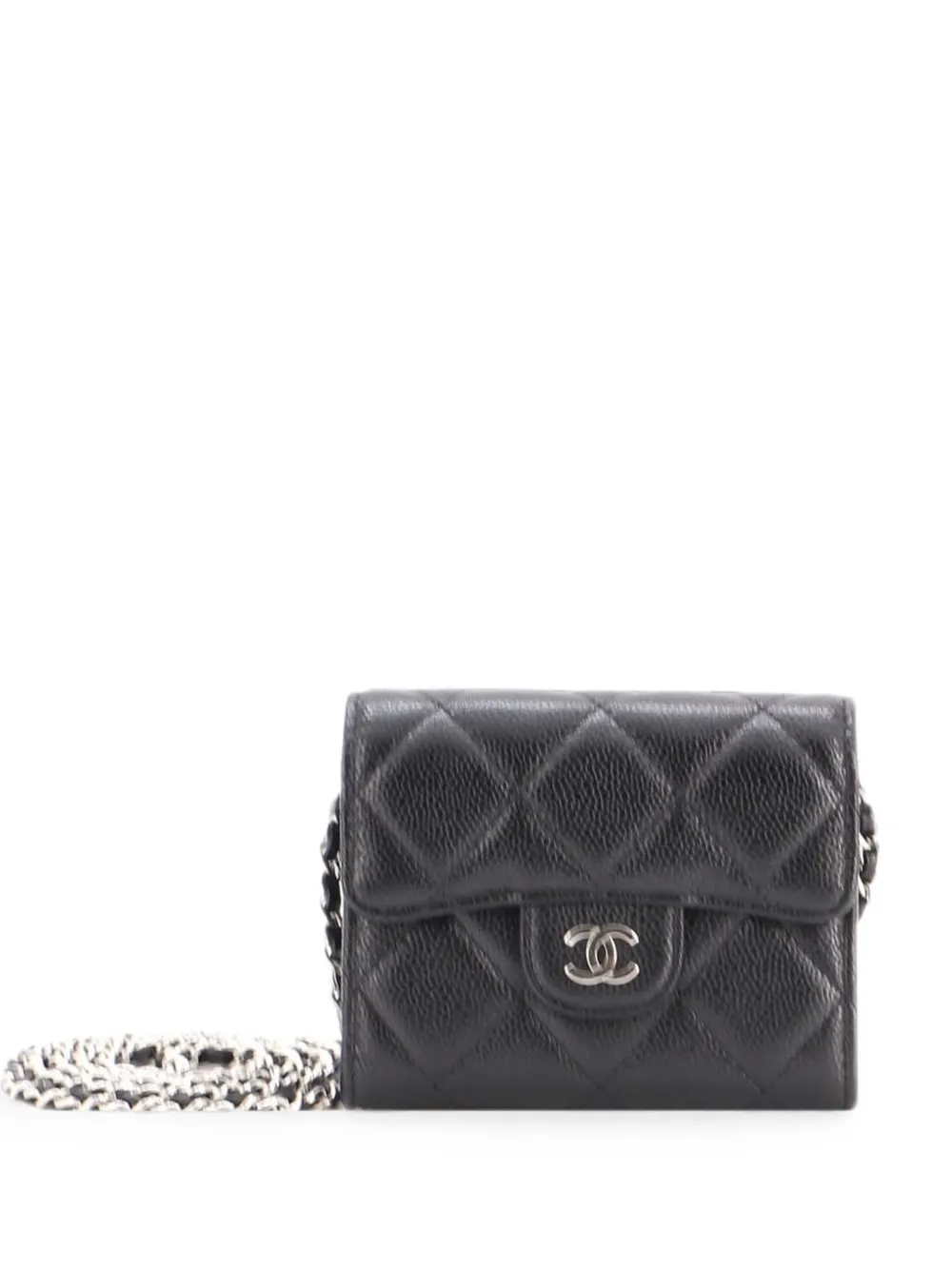 CHANEL Pre-Owned Classic Flap Card Holder on Chain Quilted Caviar Mini clutch bag - Nero