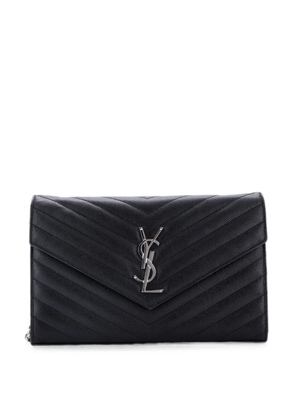Saint Laurent Pre-Owned Classic Monogram Wallet on Chain Matelasse Chevron Leather Medium crossbody bag - Nero