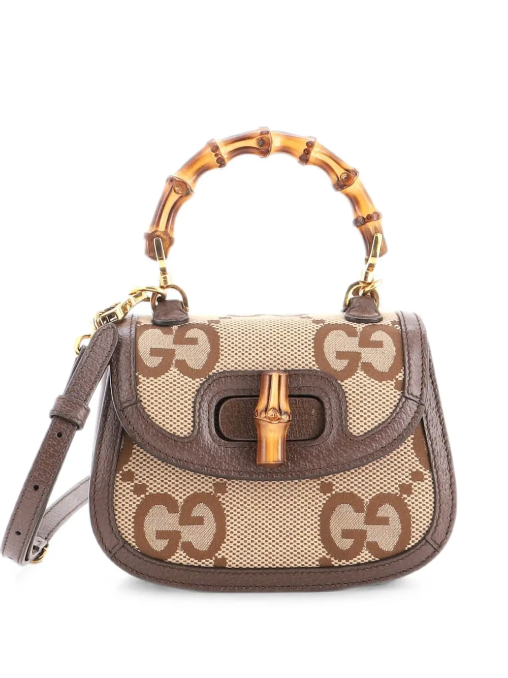 Gucci Pre-Owned Bamboo 1947 Top Handle Bag Jumbo GG Canvas Mini crossbody bag - Marrone