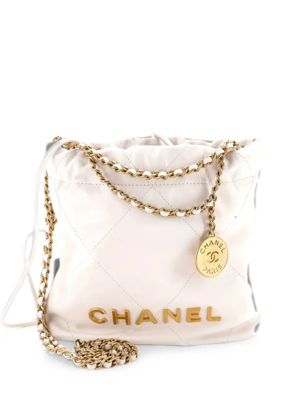 CHANEL Pre-Owned 22 Chain Hobo Quilted Calfskin Mini crossbody bag - Bianco