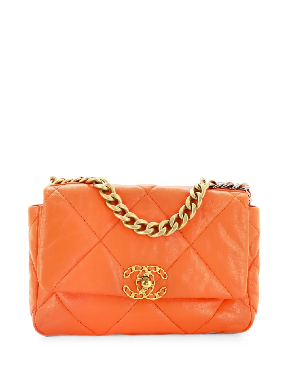 CHANEL Pre-Owned 19 Flap Bag Quilted Leather Medium crossbody bag - Arancione