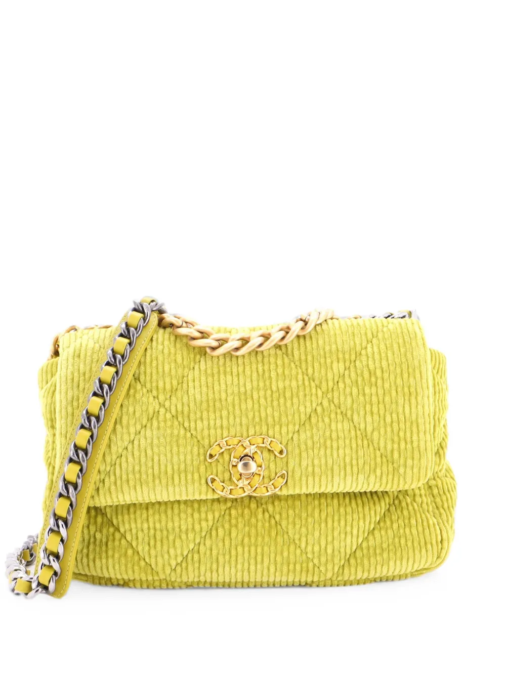 CHANEL Pre-Owned 19 Flap Bag Quilted Corduroy Medium crossbody bag - Verde