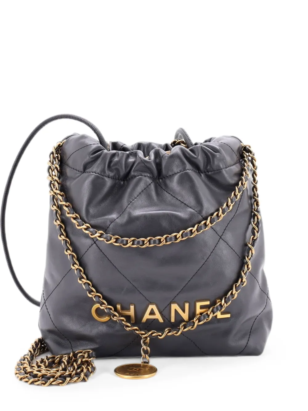 CHANEL Pre-Owned 22 Chain Hobo Quilted Calfskin Mini crossbody bag - Grigio