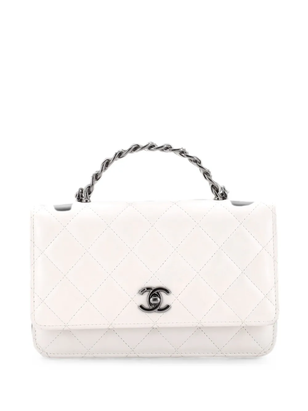 CHANEL Pre-Owned Crystal Top Handle Wallet on Chain Quilted Lambskin satchel - Bianco