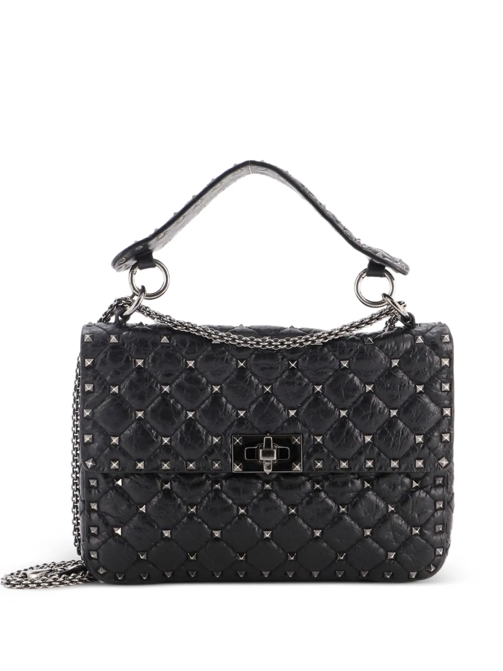 Valentino Garavani Pre-Owned Rockstud Spike Flap Bag Crystal Embellished Quilted Leather Medium shoulder bag - Nero