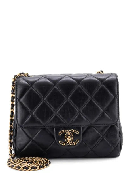 CHANEL Pre-Owned Chain Woven CC Square Accordion Flap Bag Quilted Lambskin Mini shoulder bag
