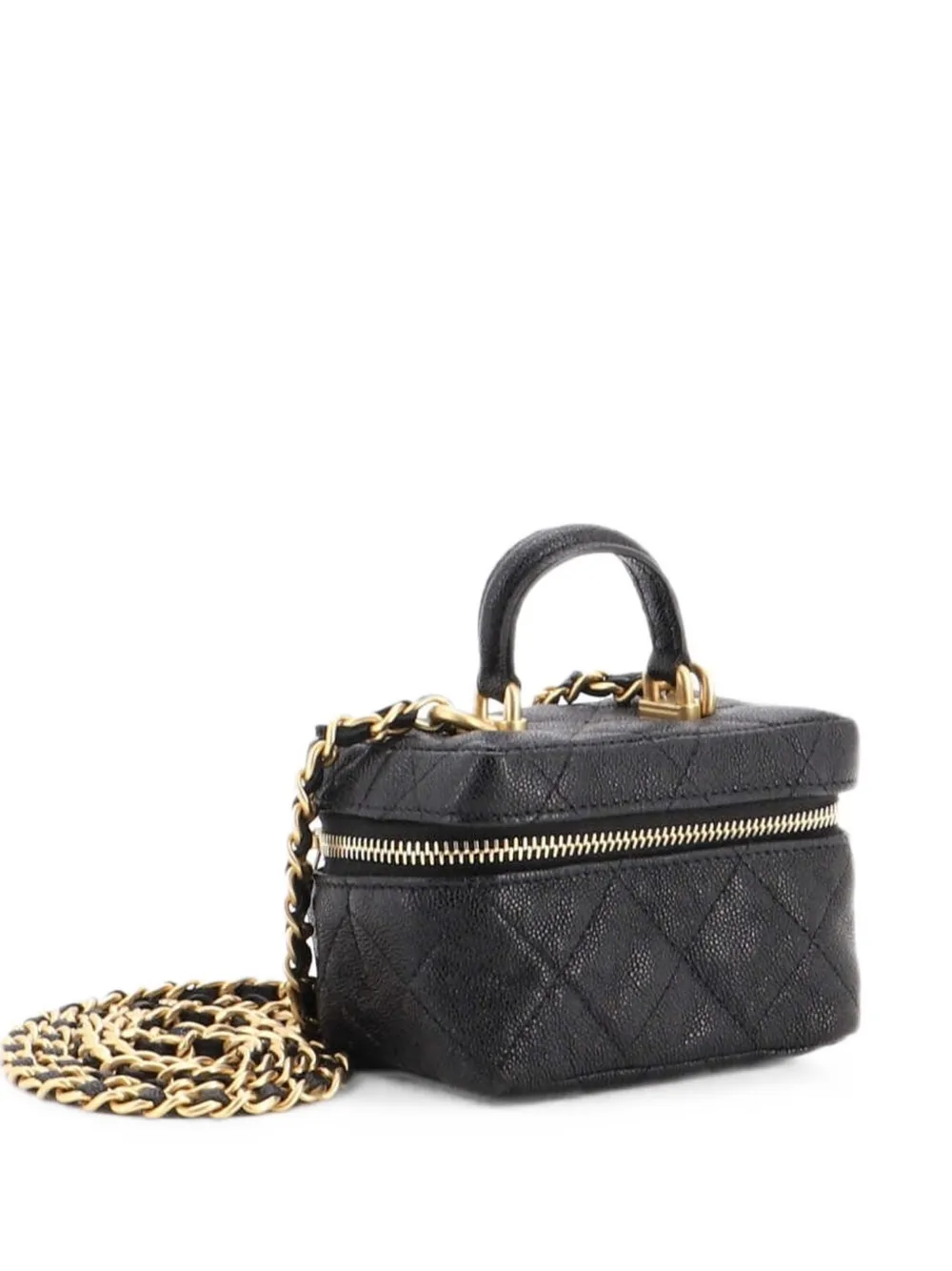 CHANEL Pre-Owned Top Handle Zip Around Vanity Case with Chain Quilted Caviar Mini clutch bag - Nero
