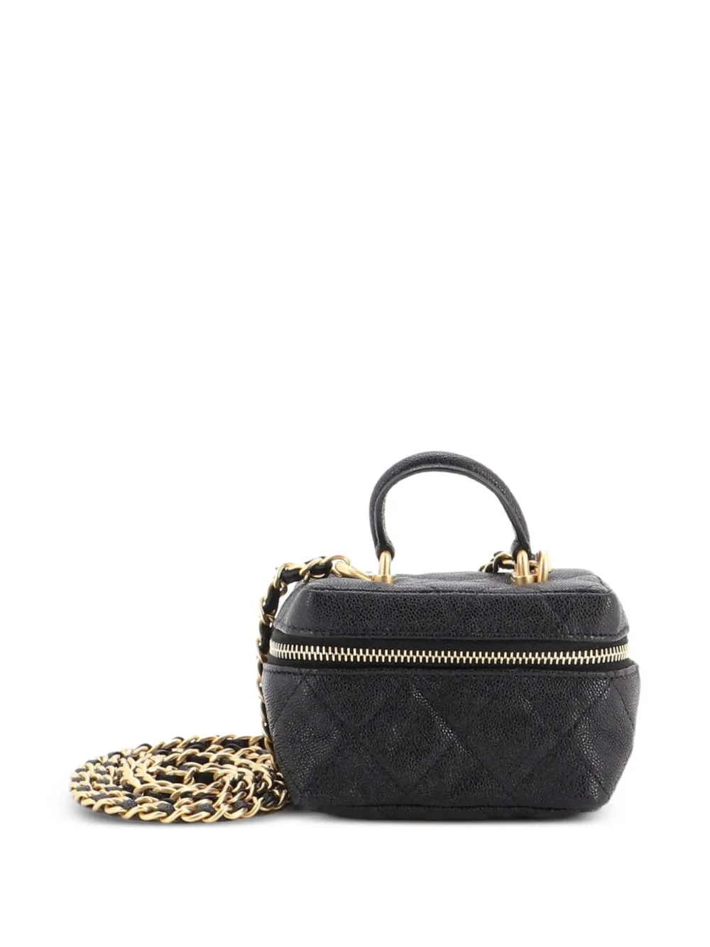 CHANEL Pre-Owned Top Handle Zip Around Vanity Case with Chain Quilted Caviar Mini clutch bag - Nero