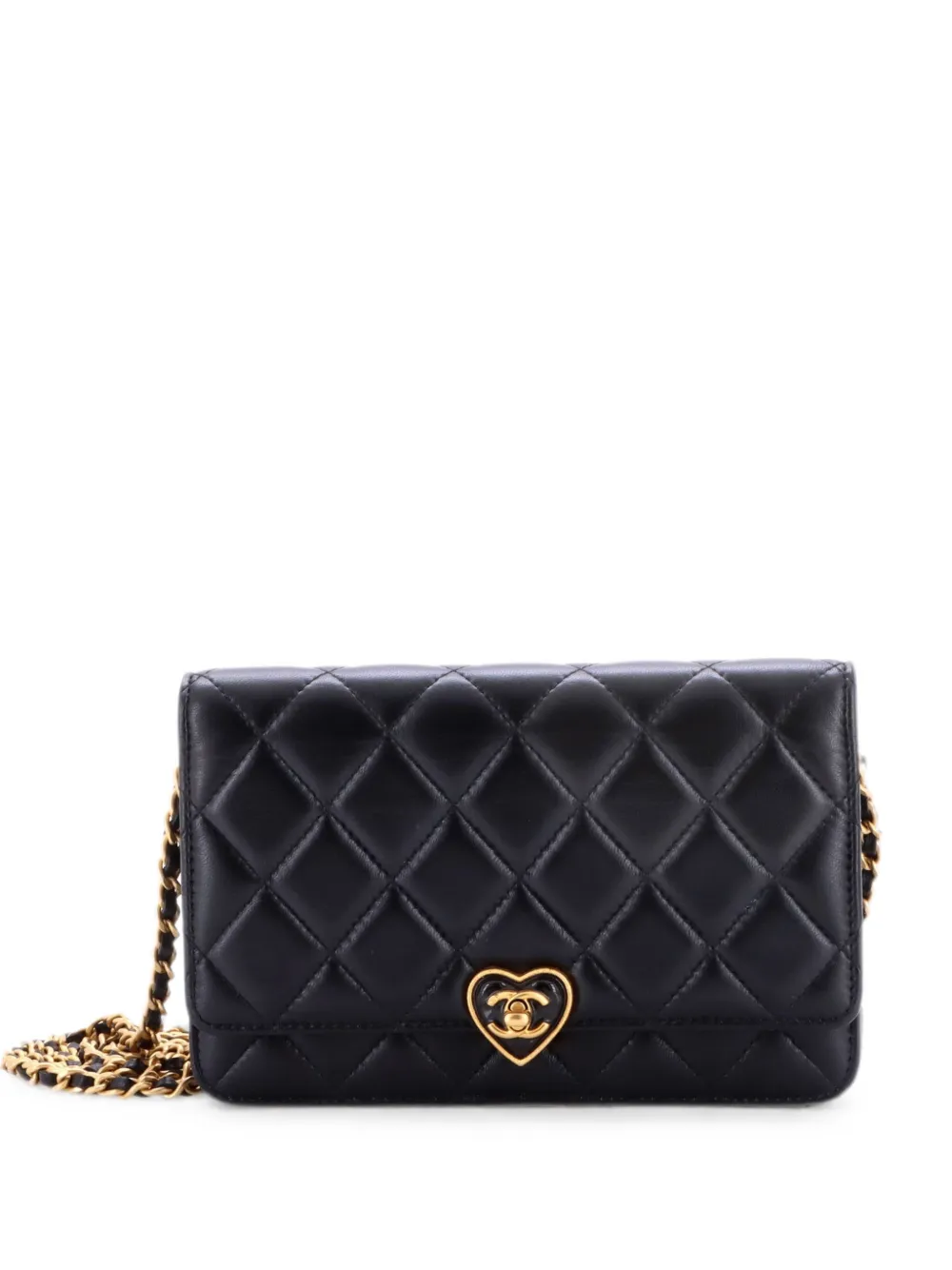 CHANEL Pre-Owned Coco Love CC Heart Wallet on Chain Quilted Lambskin crossbody bag - Schwarz
