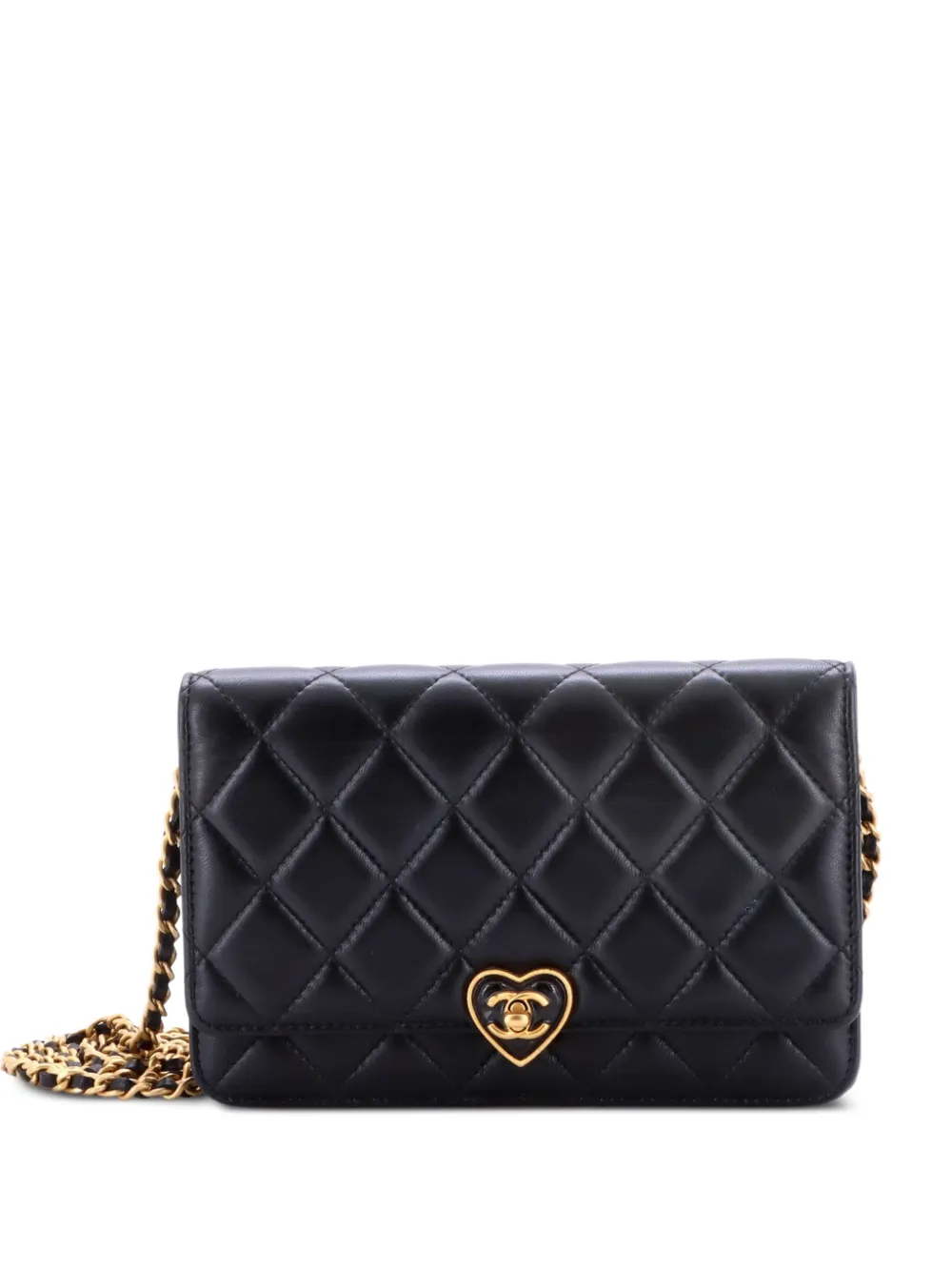 CHANEL Pre-Owned Coco Love CC Heart Wallet on Chain Quilted Lambskin crossbody bag - Nero