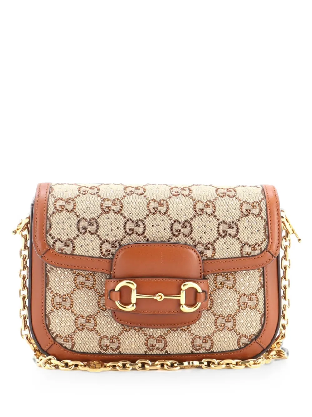 Gucci Pre-Owned Horsebit 1955 Crystal Embellished GG Canvas Mini shoulder bag - Braun