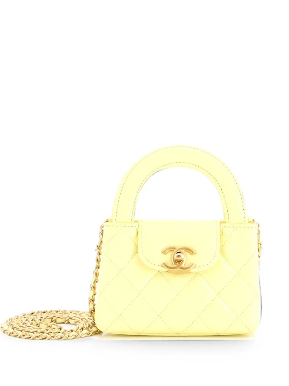 CHANEL Pre-Owned Kelly Top Handle Shopping Bag Quilted Shiny Aged Calfskin Nano crossbody bag - Giallo