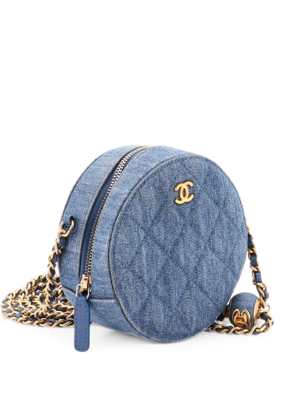 CHANEL Pre-Owned Pearl Crush Round Clutch with Chain Quilted Denim shoulder bag - Blu